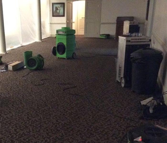 SERVPRO equipment set up to dry a carpet in a Carthage church